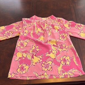 LIKE NEW Lilly Pulitzer Floral Pink and Yellow Long Sleeve Top SIZE S